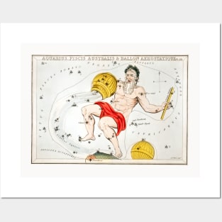 The zodiacs Aquarius, Piscis Australis and Ballon Aerostatique by Sidney Hall (1831) Posters and Art